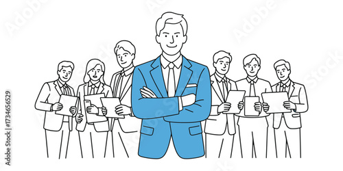 Confident business team with a leader standing in front illustration