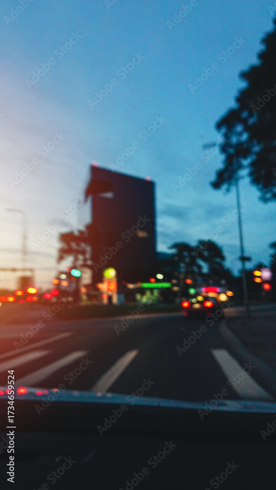 custom made wallpaper toronto digitalDusk road scene shows steady traffic and soft neon bokeh, dusk horizon blends blue and coral. Safety urban mobility, slow living concept, vertical