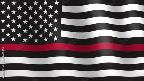 american usa firefighter fire service thin red line flag in the wind
