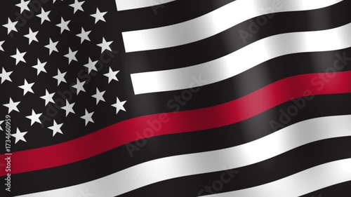 american usa firefighter fire service thin red line flag in the wind