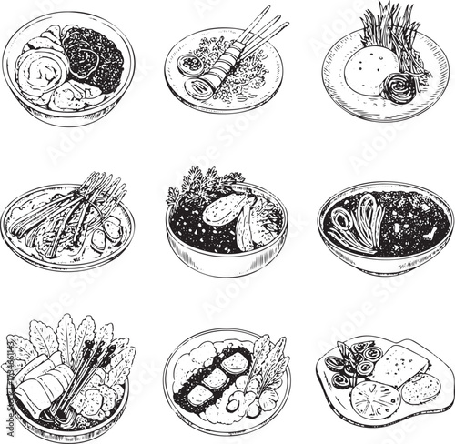 Hand-Drawn Traditional Korean Dishes