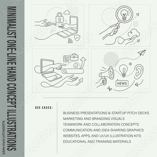 Minimalist One-Line Cybersecurity, Search & Digital Marketing Illustration Pack – Business & Communication Vector Bundle