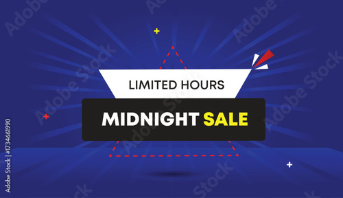 midnight sale limited hours editable web banner vector art template design badge icon label black gray white shapes blue dark light sun shine abstract business background promotion marketing creative 