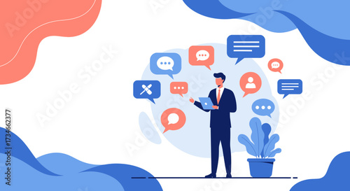 A Businessman Communicating Online Through Social Media and Online Communication Platform with