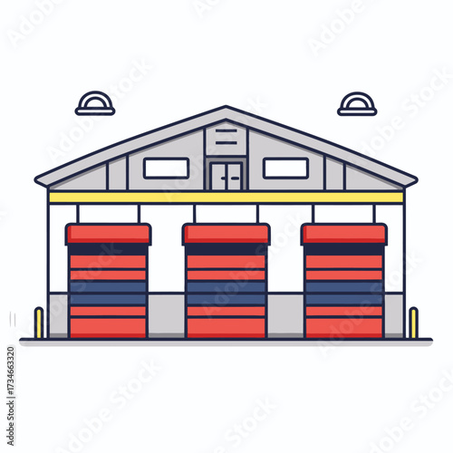 Modern stylized warehouse illustration perfect for industrial design projects or supply chain presentations, a clean simple design for architectural needs and logistics