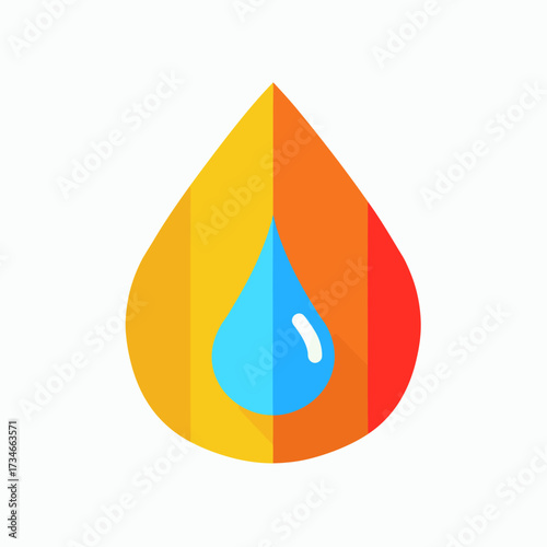 Colorful flat style water drop icon with vibrant gradient, symbolizing hydration, purity, or environmental awareness perfect for modern designs and branding projects