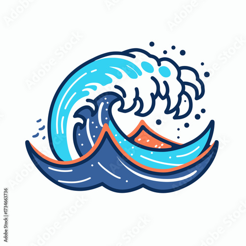 Dynamic ocean wave illustration with vibrant colors, perfect for adding a touch of coastal energy to your designs or expressing a love for surfing adventures