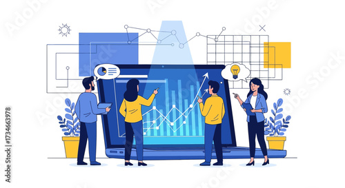Business Team Analyzing Data on Laptop Screen Collaboration and Strategy
