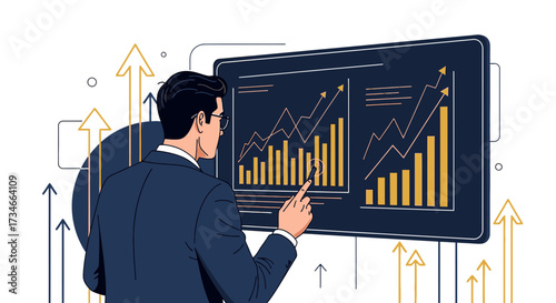 Businessman analyzing growth chart, displaying financial success and upward trends in the stock
