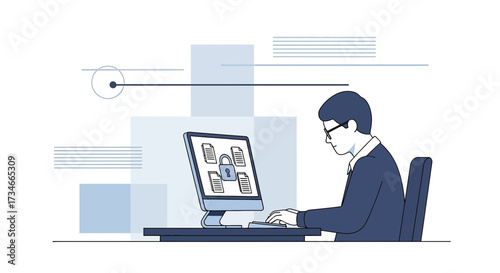 Data security professional safeguarding sensitive files with encryption technology system