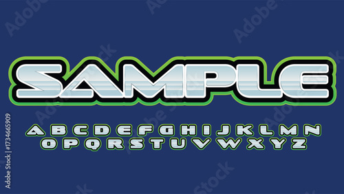 chrome metallic green outline modern isolated letters