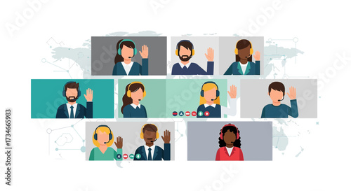 Diverse team communicates through video call, embracing global connectivity for inclusive