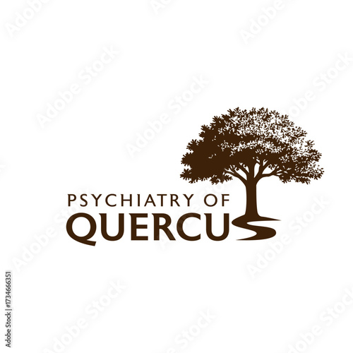 Elegant logo design featuring a large tree silhouette with typography, symbolizing growth, stability, wellness, and mental health. Editable Vector File
