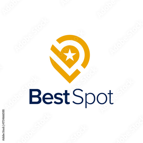 Modern logo featuring a golden location pin with a star inside, paired with bold typography for Best Spot, symbolizing accuracy, navigation, and premium places. Editable Vector File
