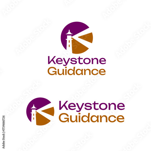 Professional logo design featuring a lighthouse with a shining beam inside a circle, symbolizing guidance, direction, and clarity. Editable Vector File
