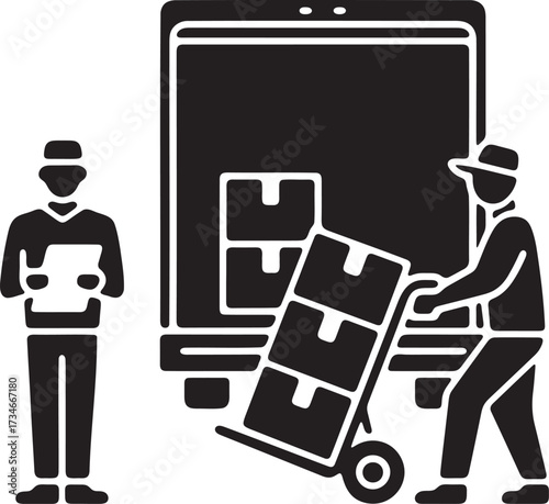 Logistics team loading cargo into truck for delivery advertisement