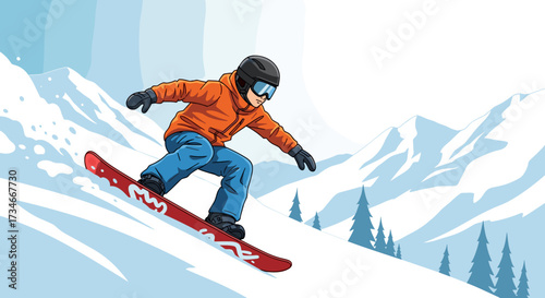 Snowboarding adventure on mountain slopes winter sports extreme snowboarder in action snowy landscape scene