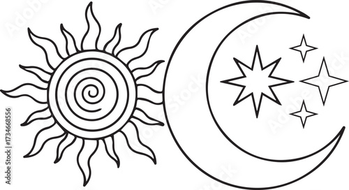 Boho sun and moon line art with inspiring quote