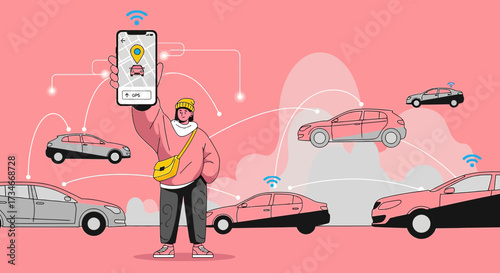 Innovative car sharing and mobility services with smart technology illustration concept
