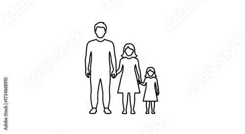 Family holding hands simple line art illustration