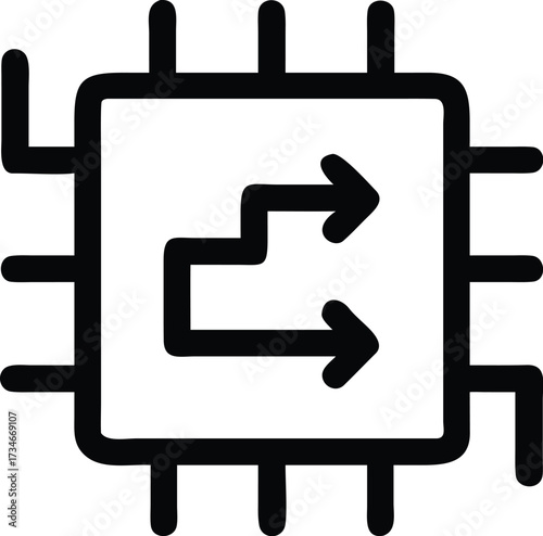 A microchip with a data flow graphic on its surface, symbolizing technology, processing power, computing, electronics, and information.