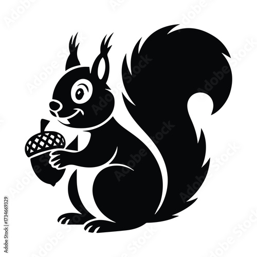 Charming black silhouette squirrel holding an acorn cute woodland animal graphic silhouette