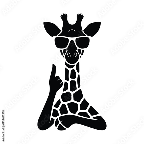 Cool giraffe wearing sunglasses gesturing with finger up showing off style and attitude silhouette