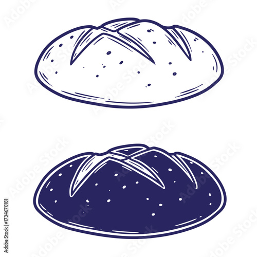 Hand drawn illustration of two loaves of bread in different color variations white and blue