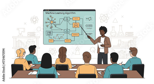 Presentation on Machine Learning Algorithm with diverse audience illustration