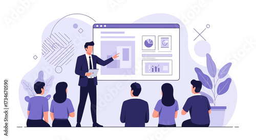 Professional giving a presentation to an audience about data analysis insights