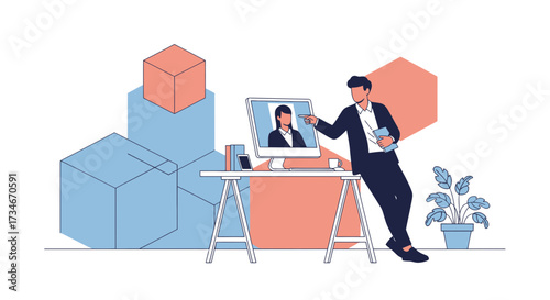 Professional engaging in a video conference with a colleague demonstrating online collaboration