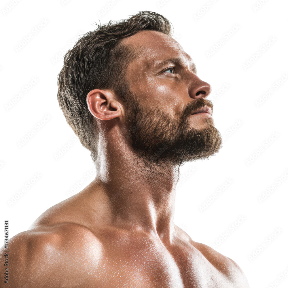 Obraz premium Fitness model posing in studio with strong physique and focused gaze