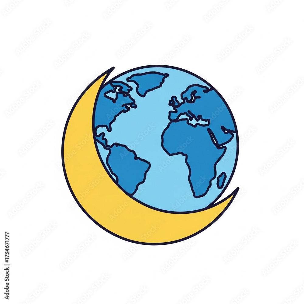 Obraz premium Flat vector of globe wrapped with crescent moon — symbol of world unity.