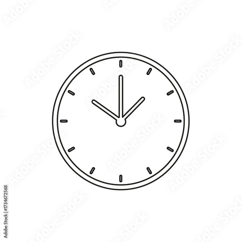 A simple black and white line drawing of a clock face showing the time.
