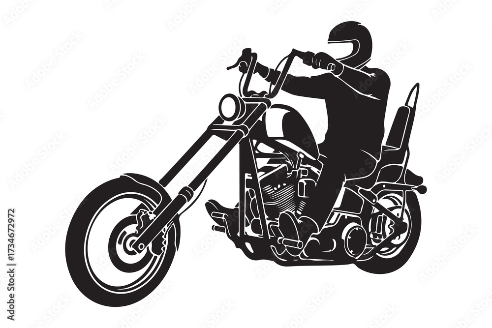 Fototapeta premium Black vector silhouette of a motorcycle rider on a bike, ready for the speed of the race