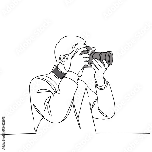 Man taking photo with camera in minimalist line art style  