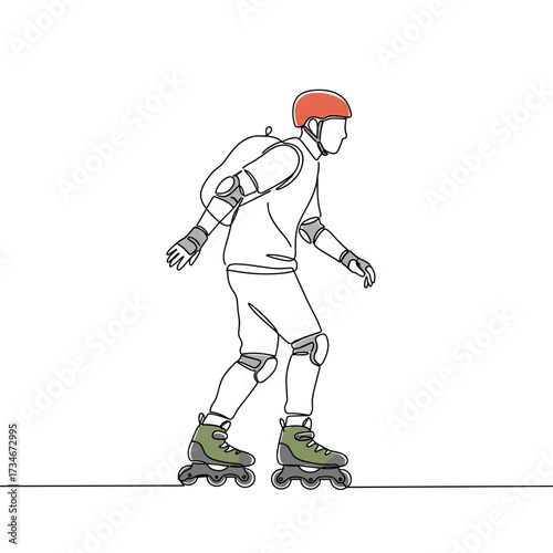Person rollerblading wearing a helmet and protective gear in motion  