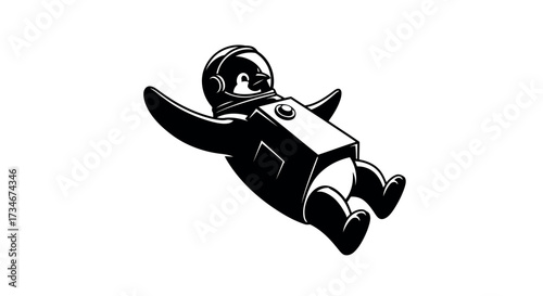 Penguin Astronaut Floating in Space Suit on transparent background also white background White Background helmet