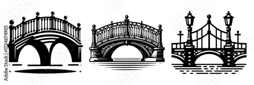 Three detailed illustrations of different bridge designs.