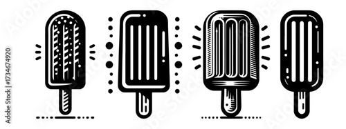 Four different popsicle illustrations in black and white.