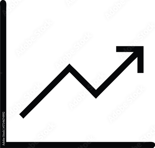 A clean line graph with a rising red trend line, showing growth, progress, positive results, and upward movement in data over time.