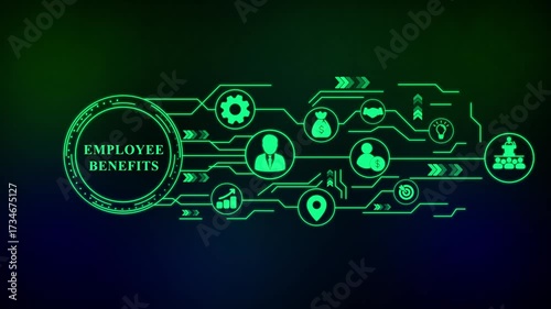 Employee Benefits Infographic with Icons and Flow business. 4k video  Business, technology, internet and networking concept.