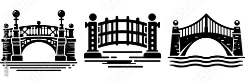 Three bridge icons in black and white design.