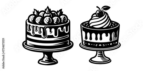 Two delicious cakes on stands perfect for celebrations and events.