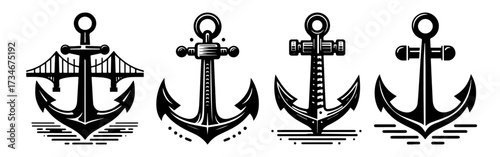 Anchor designs in black and white nautical theme.