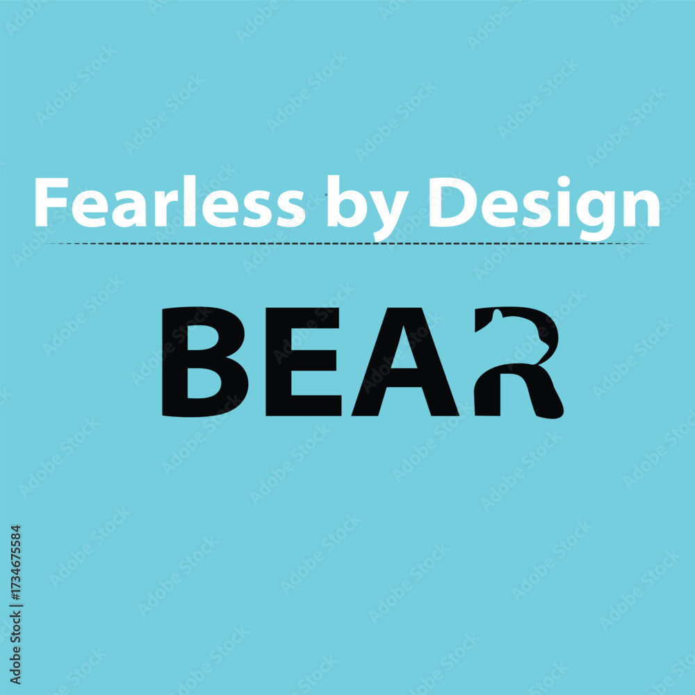 Fototapeta premium A creative bear logo design featuring bold typography with an integrated bear silhouette in the letter R. Includes the tagline ‘Fearless by Design’. Perfect for branding, apparel, merchandise, Graphic