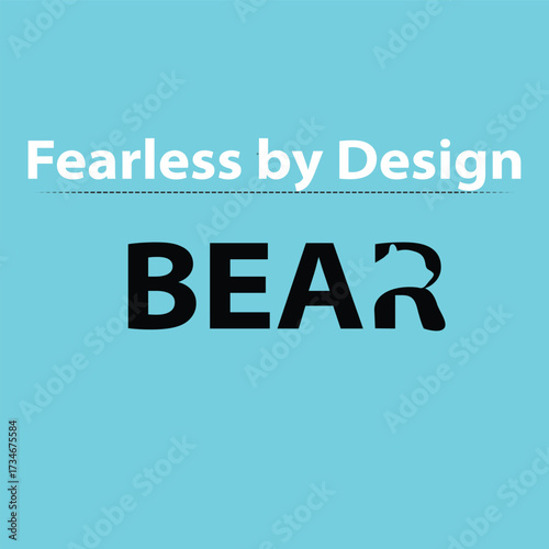 A creative bear logo design featuring bold typography with an integrated bear silhouette in the letter R. Includes the tagline ‘Fearless by Design’. Perfect for branding, apparel, merchandise, Graphic