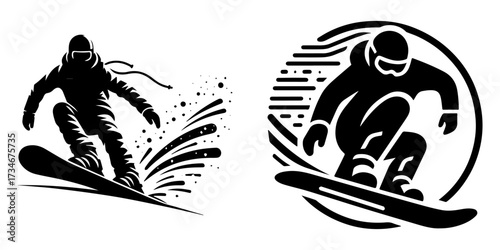 Snowboarder silhouette graphic design elements for winter sports.