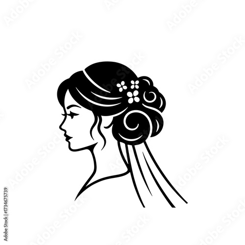 Wedding hairstyle illustration on a transparent background