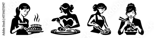 Women Cooking and Preparing Food in Various Culinary Activities.